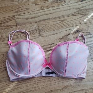 (34D) Victoria's Secret Padded Polka Dot Neon Bow Pastel Babydoll Barbiecore Bra